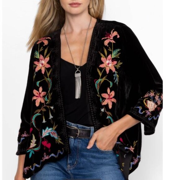 NWT Johnny Was 3J Workshop Biya JWLA Embroidered Velvet Bolero Amarylla Jacket - Picture 1 of 8